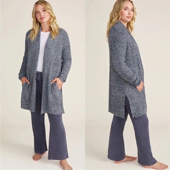 Barefoot Dreams Cozychic Lite Montecito Cardi Heathered Black Graphite Gray M - Picture 1 of 6